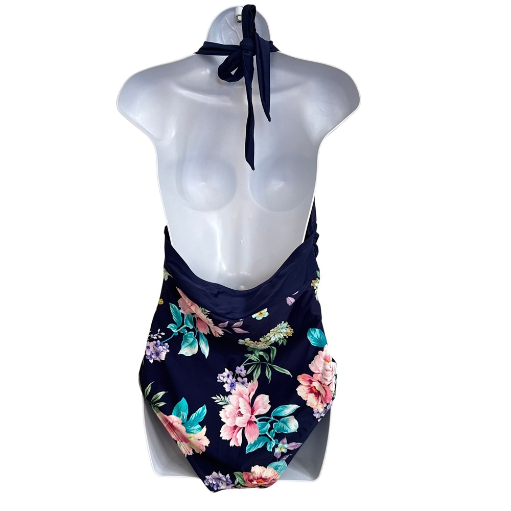 Cupshe Navy Blue Floral Halter One Piece Swimsuit XL - Picture 3 of 8